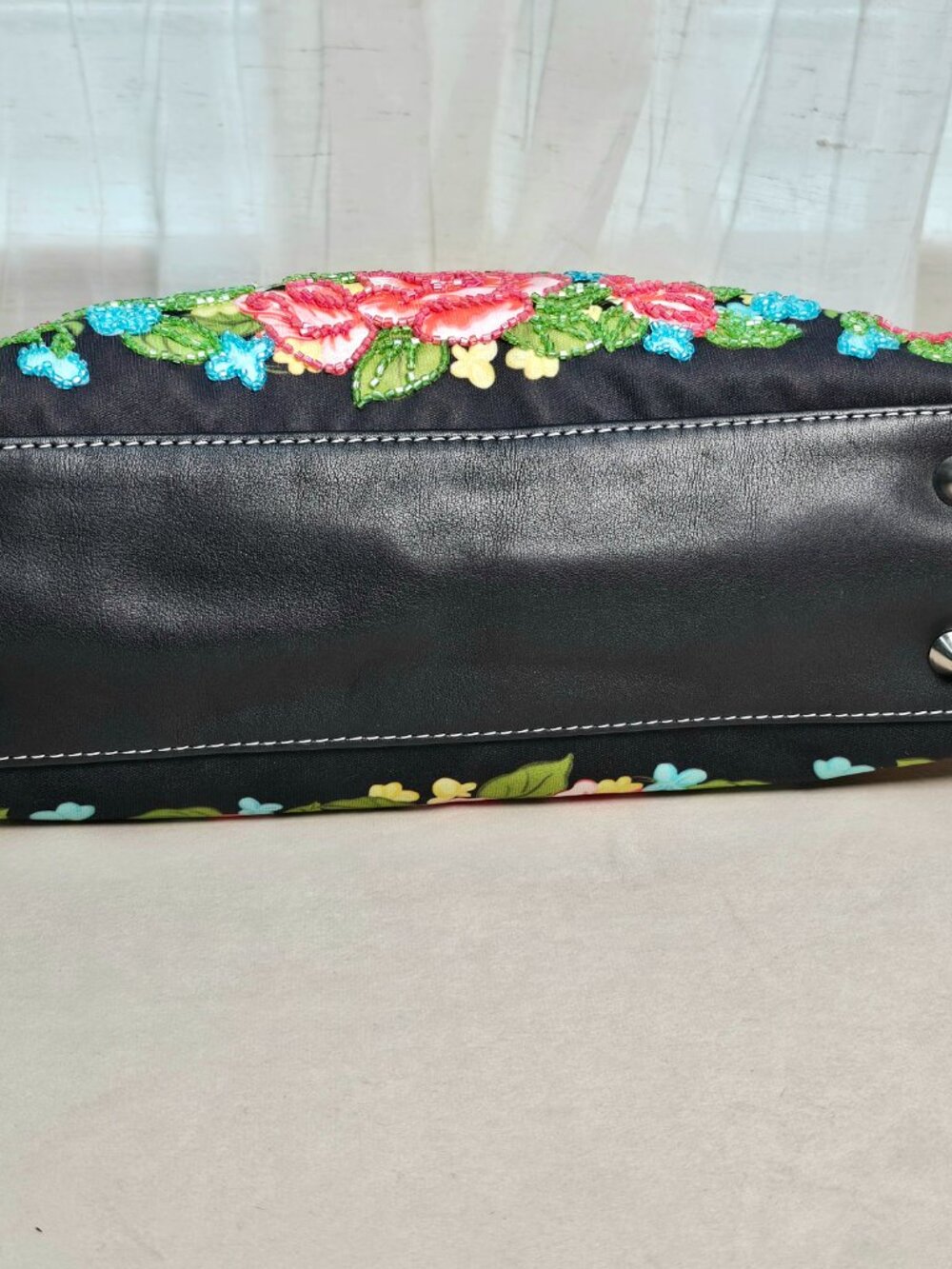 Isabella Fiore Beaded Frame Handbag Floral Patchwork Black Multi Vintage - Picture 7 of 13